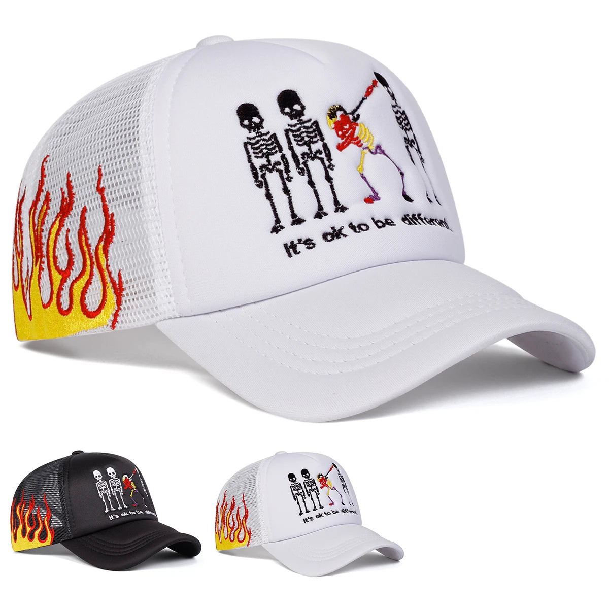 Unisex Skeleton Embroidery Baseball Net Caps Spring and Summer