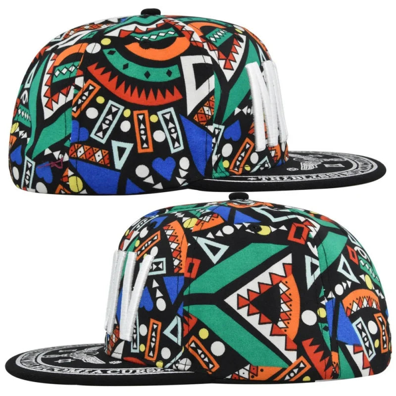 Unisex Colorful Geometric Print Snapback Cap Flat Brim Adjustable Hip Hop Street Baseball Hat Multi Colors Available