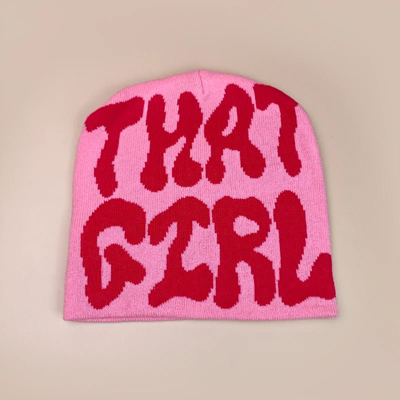 Korean Letter Color Block Knitted Hats Versatile Retro Fashion Casual Beanies