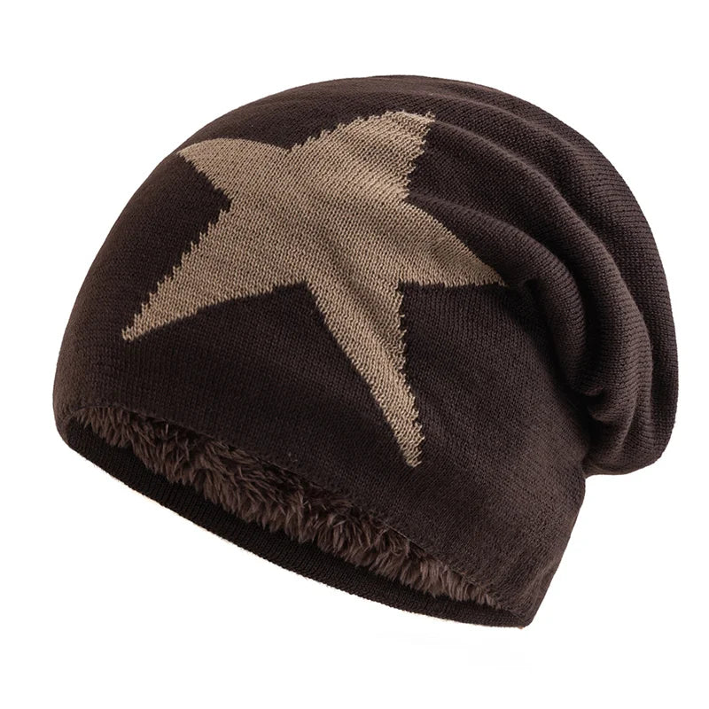 New Unisex Slouchy Winter Hats Five Star Pattern Warm Hats
