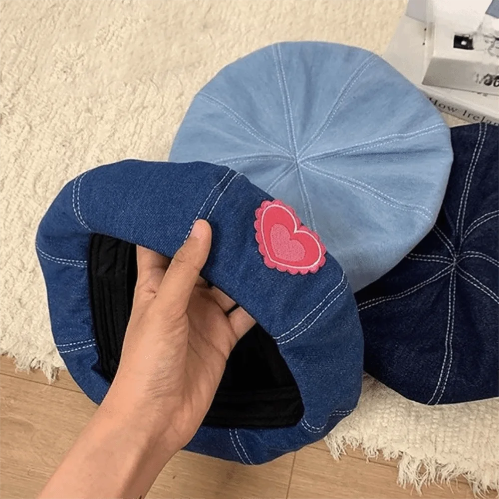 Casual Denim Berets Hat Cherry Sweet Artist Berets Adjustable