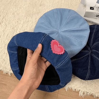 Casual Denim Berets Hat Cherry Sweet Artist Berets Adjustable