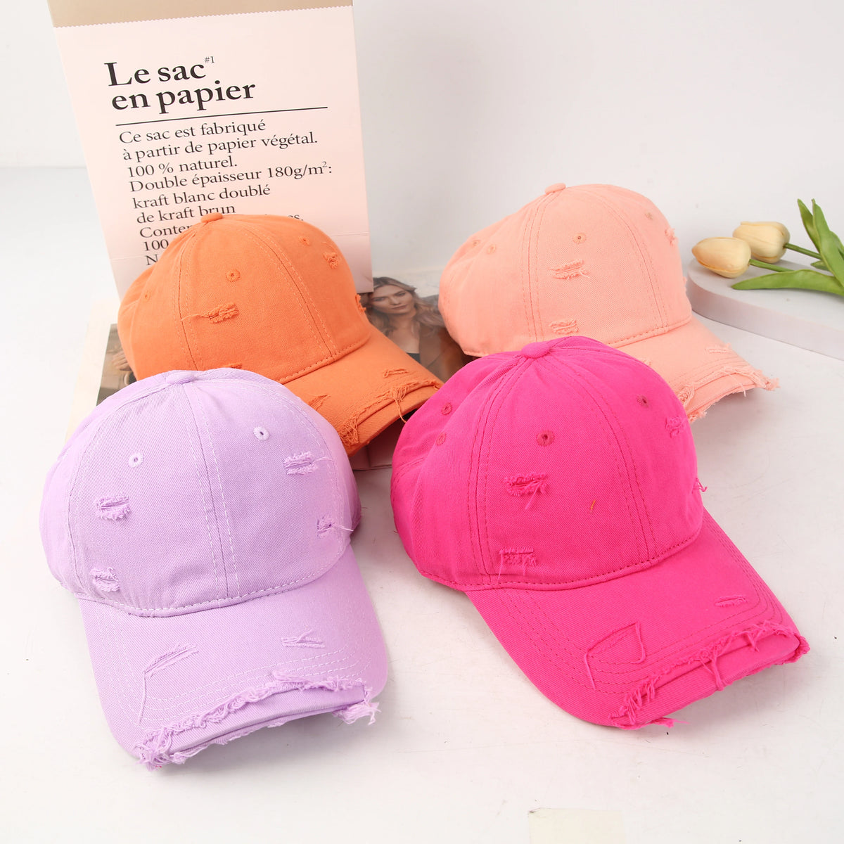 Washed Cotton Retro Distressed Style Cap Baseball Cap Women