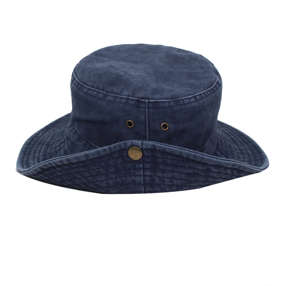 Wide Brim Bucket Hat For Men And Women Washed Solid Cotton