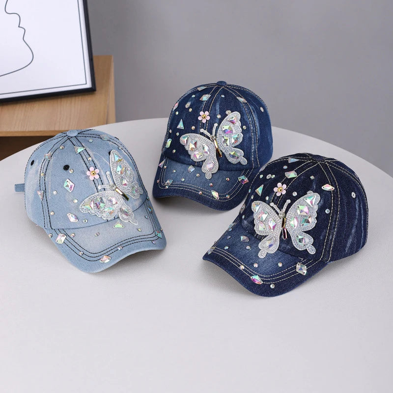 New Butterfly Handmade Waterdrop Denim Baseball Cap