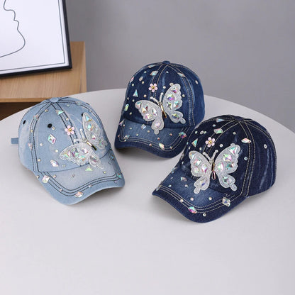 New Butterfly Handmade Waterdrop Denim Baseball Cap