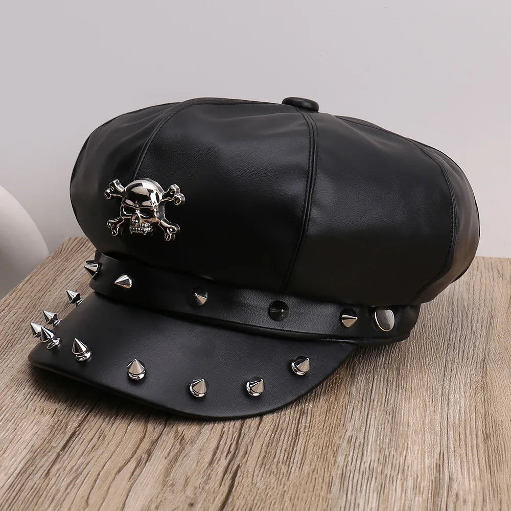 Unisex Rivet Hat Y2K Punk PU Leather Rivets Hat