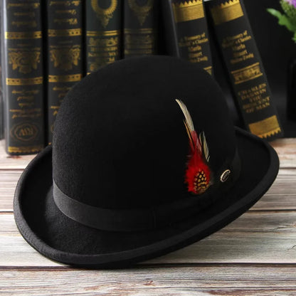 Purplish Red 100% Wool Hat For Men And Women Fedora Top Gentleman Bowler Hat