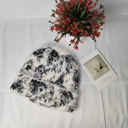 Winter Fur Leopard Print Beanie Hat Women's Outdoor