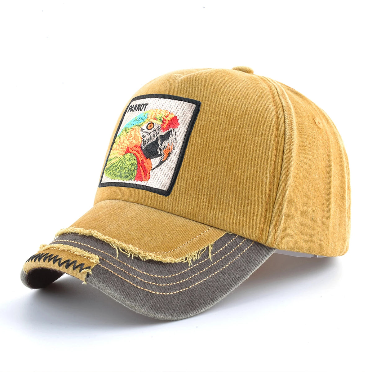 Vintage Denim Baseball Cap With Embroidery Animals