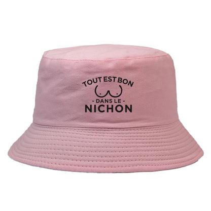 Funny French Quote Bucket Hat Tout Est Bon Dans Le Nichon Print Sun Cap Hip Hop Street