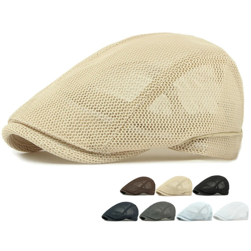 Men Women Breathable Mesh Trucker Cap Solid Plain Ivy Flat Cap Male Female Berets