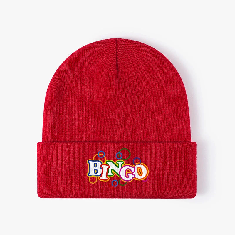 Bingo Letter Pattern Knit Beanie Hat Warm Cuffed Skull Cap