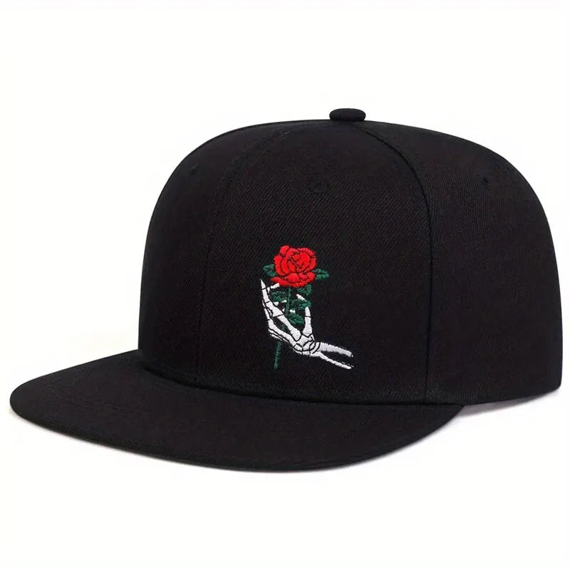 Unisex Skeleton Finger Rose Embroidery Hip-Hop Hats