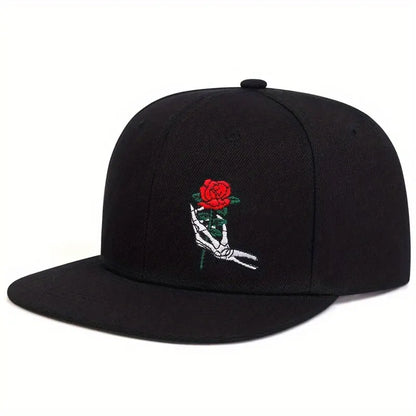 Unisex Skeleton Finger Rose Embroidery Hip-Hop Hats