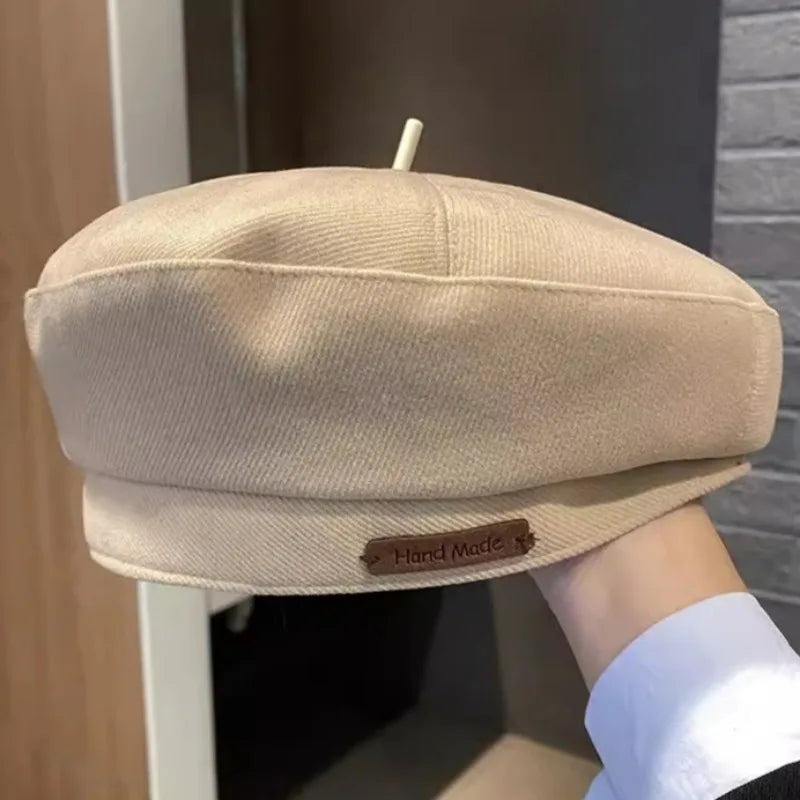 Retro Handmade Beret Spring Autumn Women Black Beige Woolen Beret