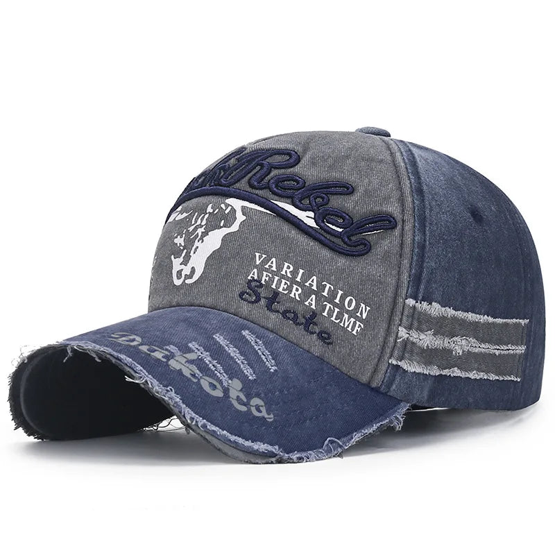 Four Seasons Baseball Cap Casual Wash Embroidered Cap Curved Brim Bowler Sun Hat Vintage distressed