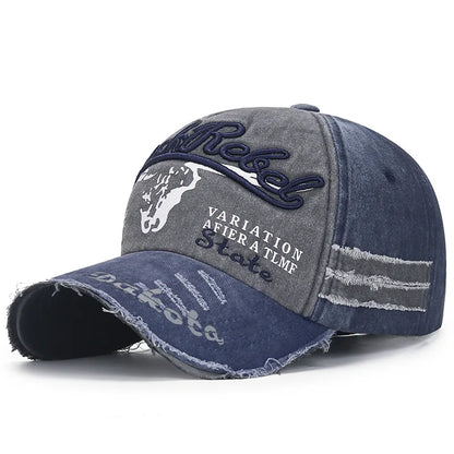 Four Seasons Baseball Cap Casual Wash Embroidered Cap Curved Brim Bowler Sun Hat Vintage distressed