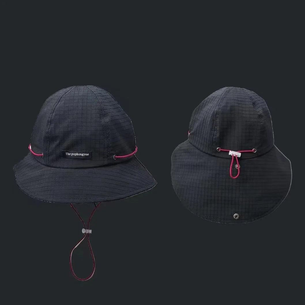 Japanese Drawstring Contrasting Fisherman Hat, Versatile For Outdoor Outings In All Seasons
