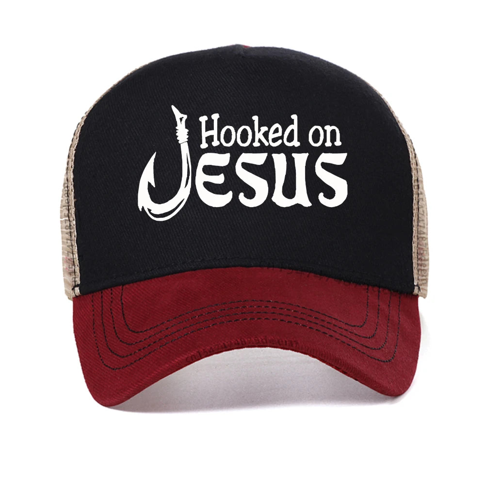Christian Graphic Baseball Cap Hooked On Jesus & Mark Scripture Print Caps Fashion Casual Hats