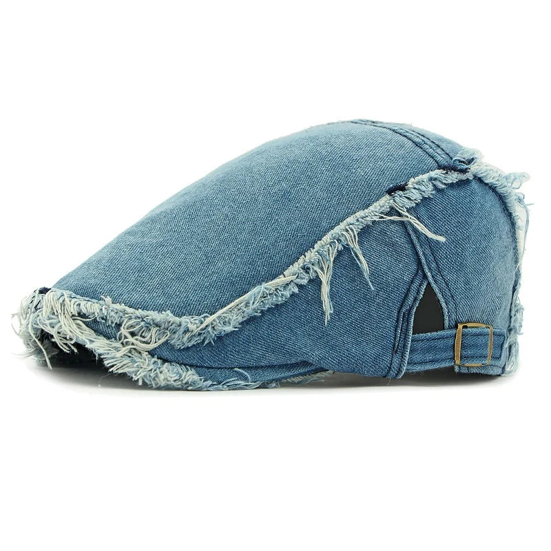 Retro Washed Denim Berets Women