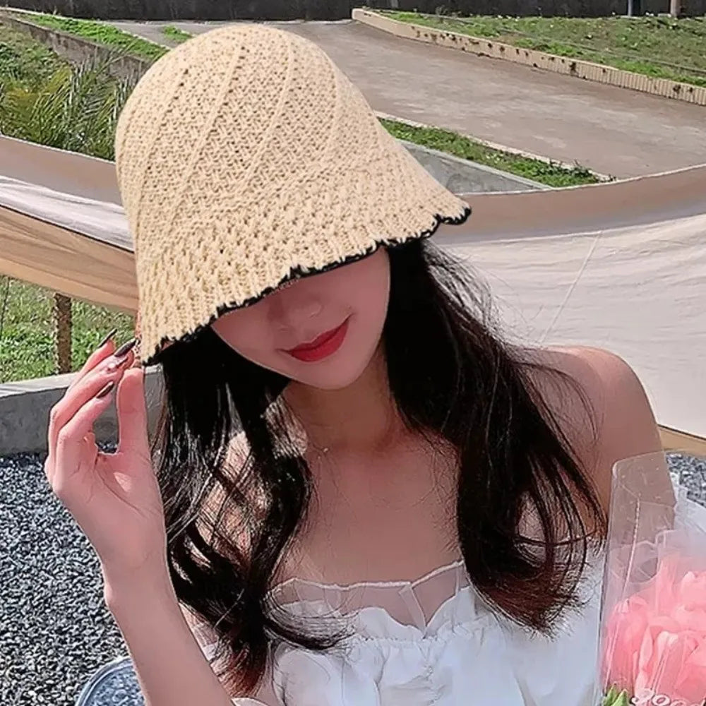 Fashion Foldable Sun Hat Fordable Wide Brim Straw Bucket Hat