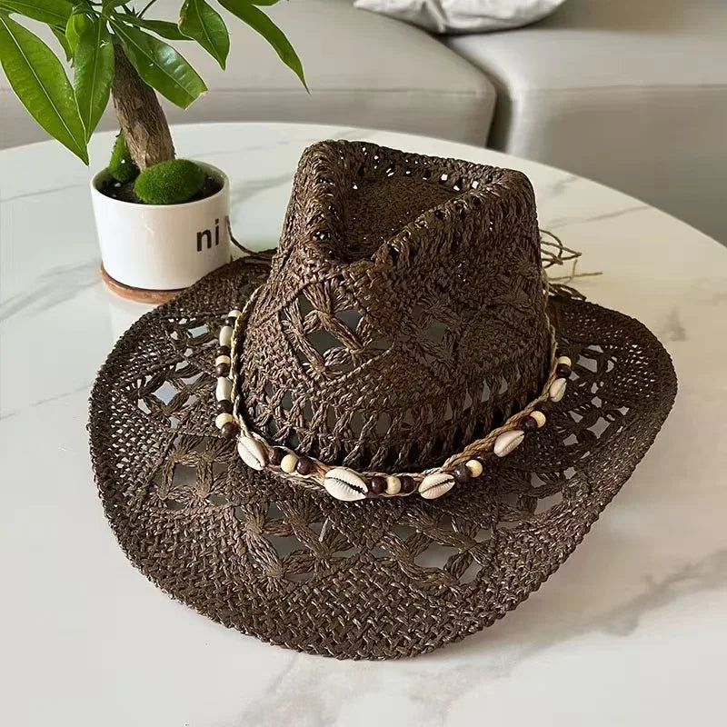 Summer Bohemian Shell Straw Hat Beach Women Men