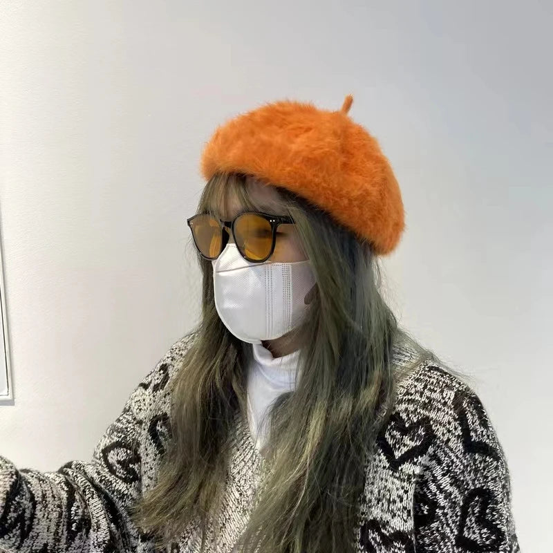 Beret Women Rabbit Fur Spotted Leopard Beret Sherlock Hat