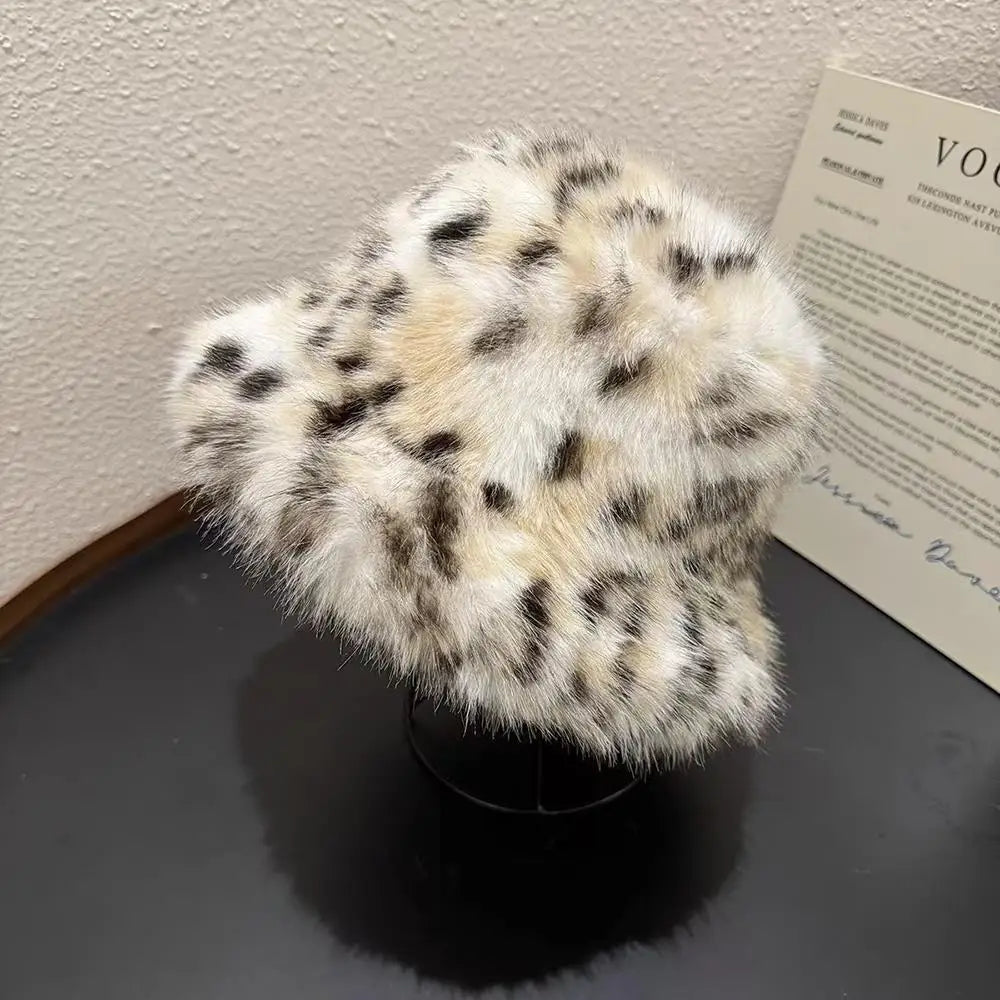 2025 Winter Puffy Faux Fur Bucket Hats Women