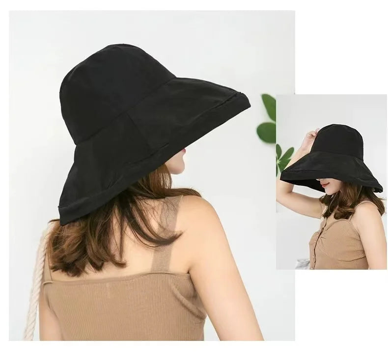 Women's Hat Bucket hat Panamanian Women  Four Seasons Fisherman Hat Big Brim Hat Double-Sided