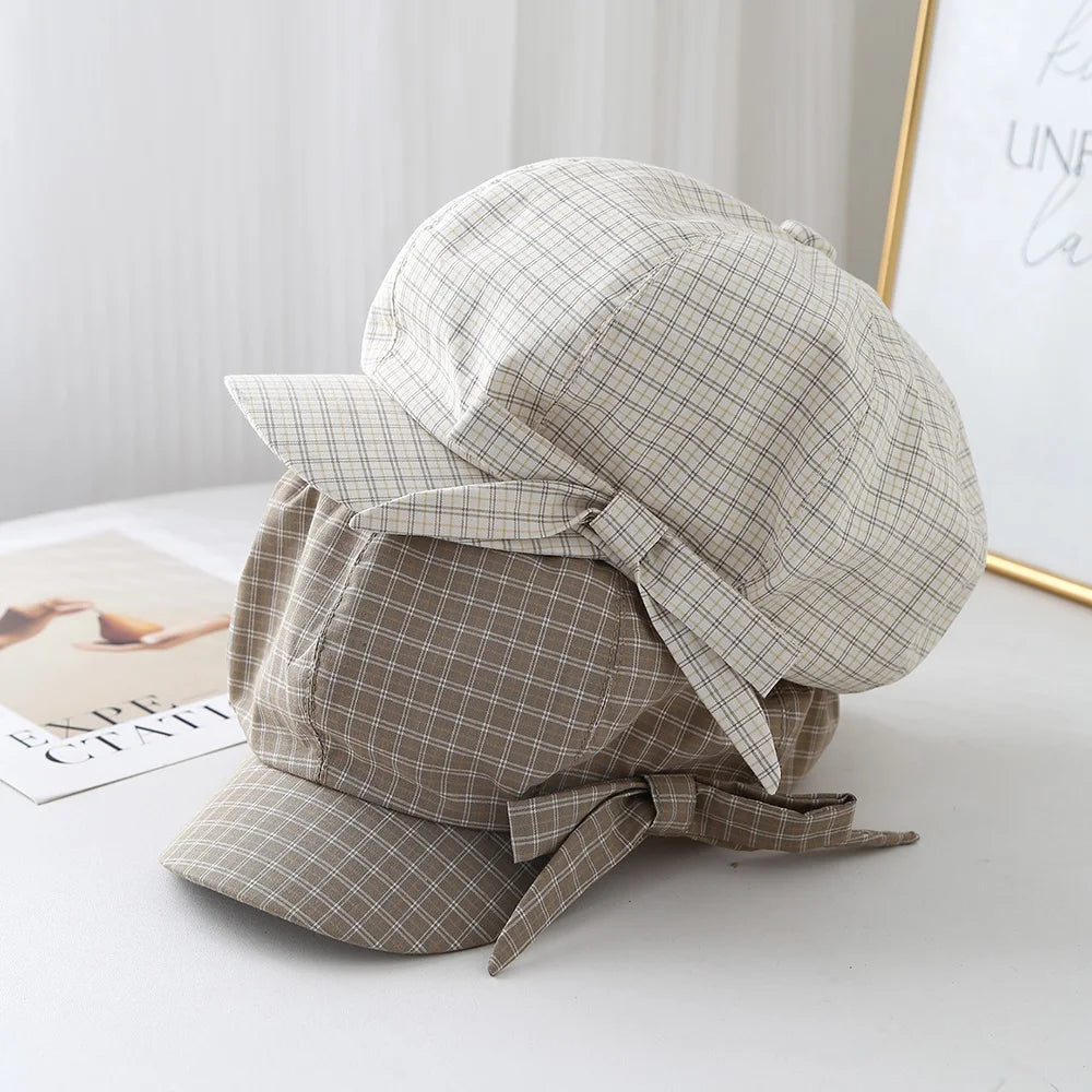 Korean Ins Bow Plaid Beret Women's Spring And Summer