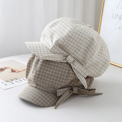 Korean Ins Bow Plaid Beret Women's Spring And Summer