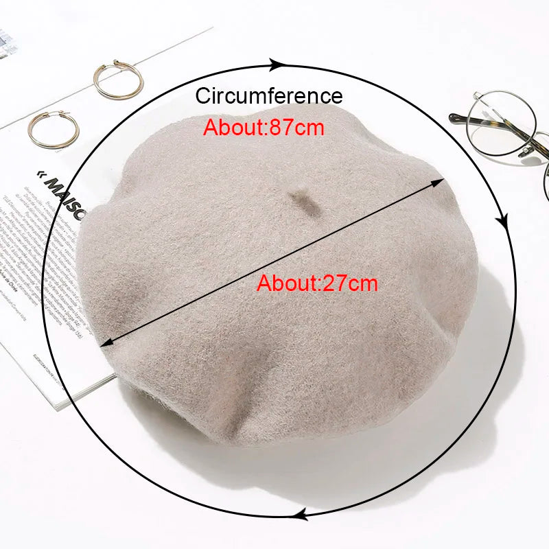 Wool Beret Hat Women Winter Thick French Hat Girls Solid Color Autumn