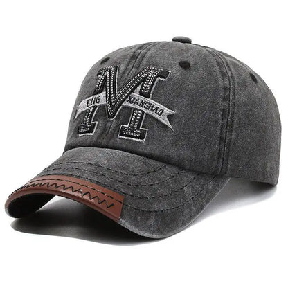 Vintage Washed Cotton Baseball Cap Men Women Letter M Embroidery Dad Hat