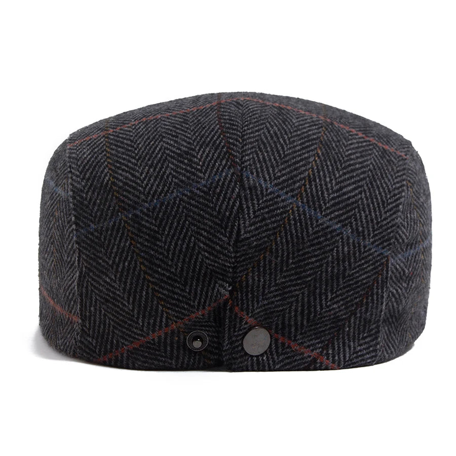 New Woolen Plaid Beret Men Casual Vintage Herringbone Newsboy Cap