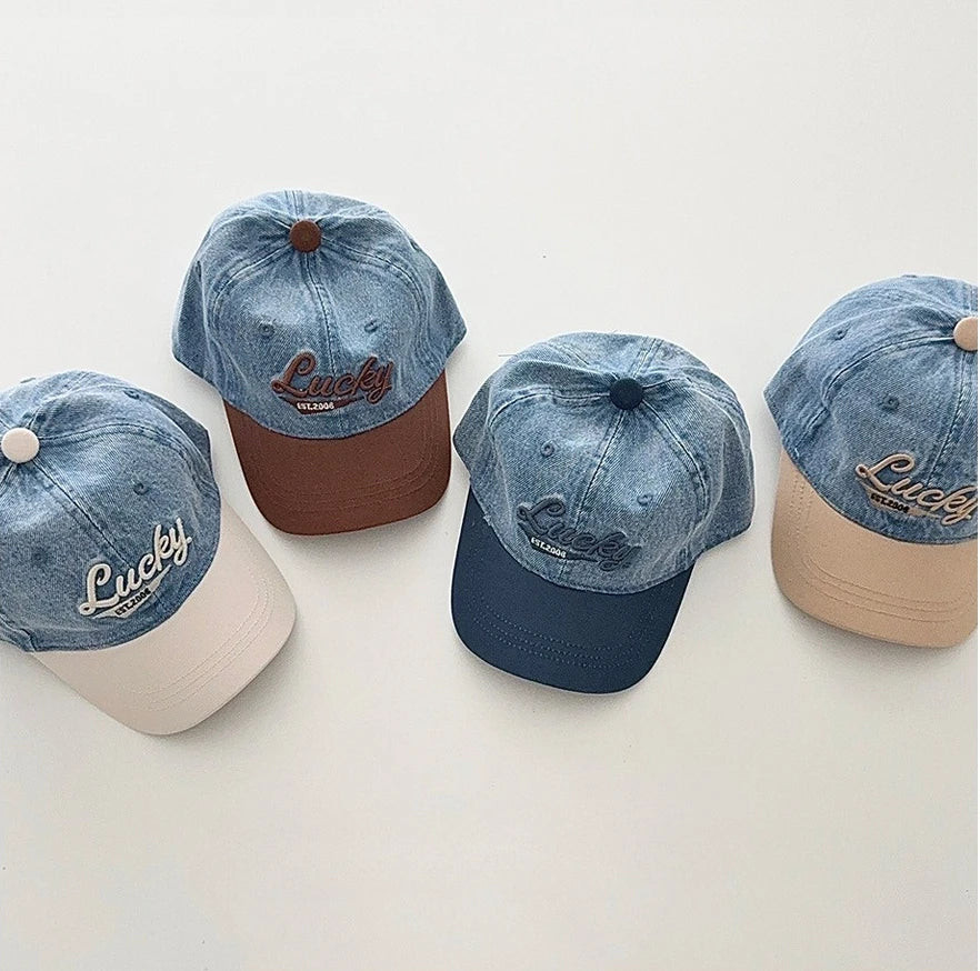 Fashion Blue Denim Baby Baseball Hat Letter Embroidery Long Brim Cap Boy Girl Children Outdoor Peaked Hat