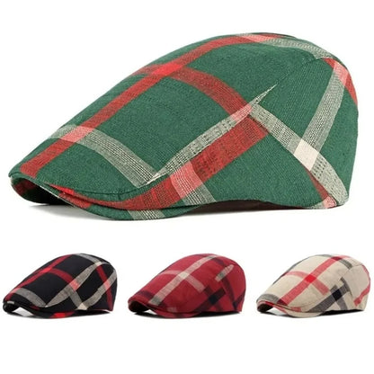 Classic Colorful Plaid Berets Thin Button Adjustable Newsboy Caps