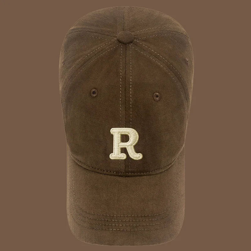 Unisex Korean Version Big Head Circumference Three-Dimensional R Letter Cotton Embroidered Baseball Cap