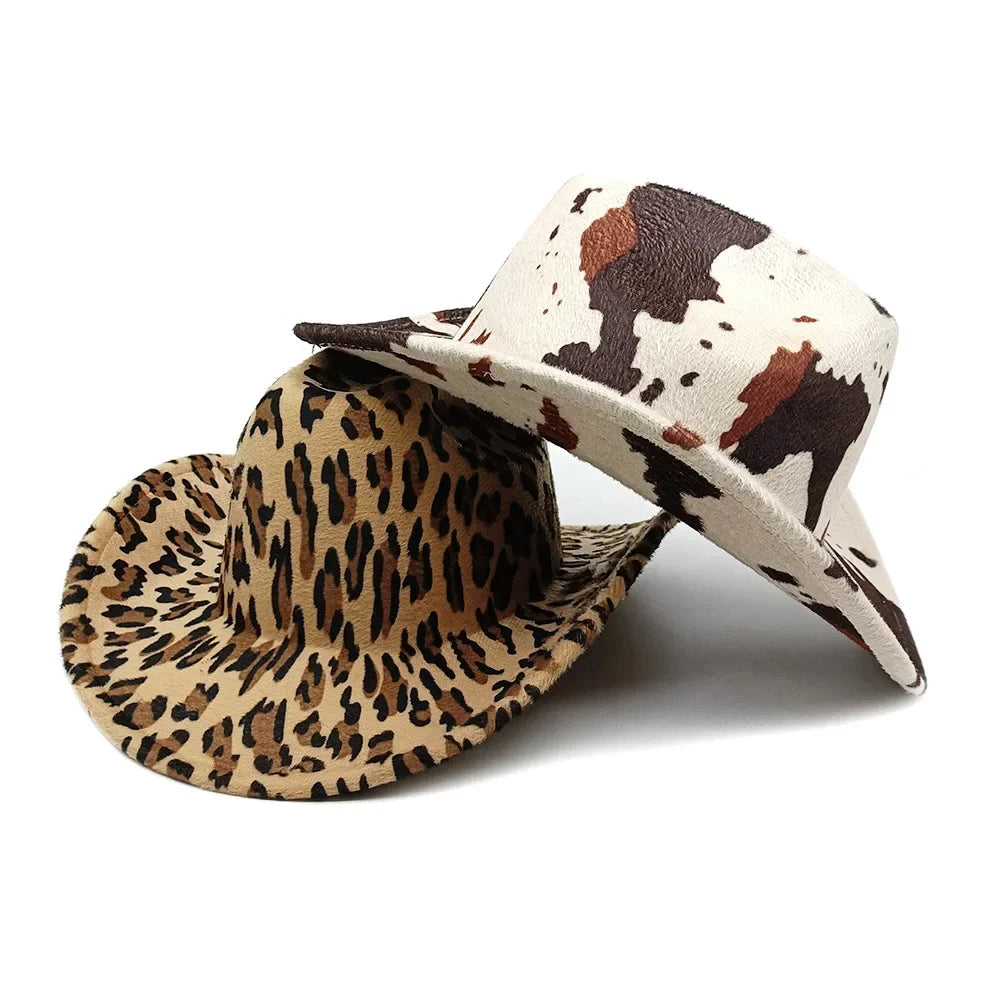 Western Style Leopard Cow Print Sun Hat Women's
