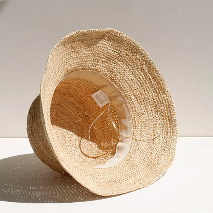 2026 New Raffia Straw Bucket Hat Women Summer Bikini Beach Hat