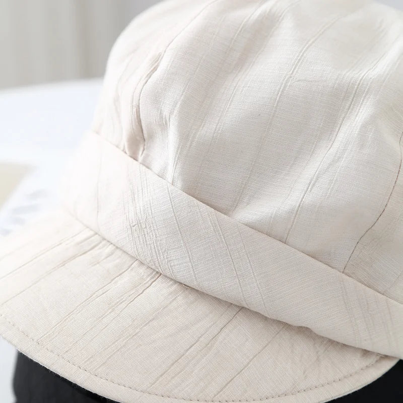 Women's New Simple Soft Brim Beret Cap Spring Summer Pleated Hat