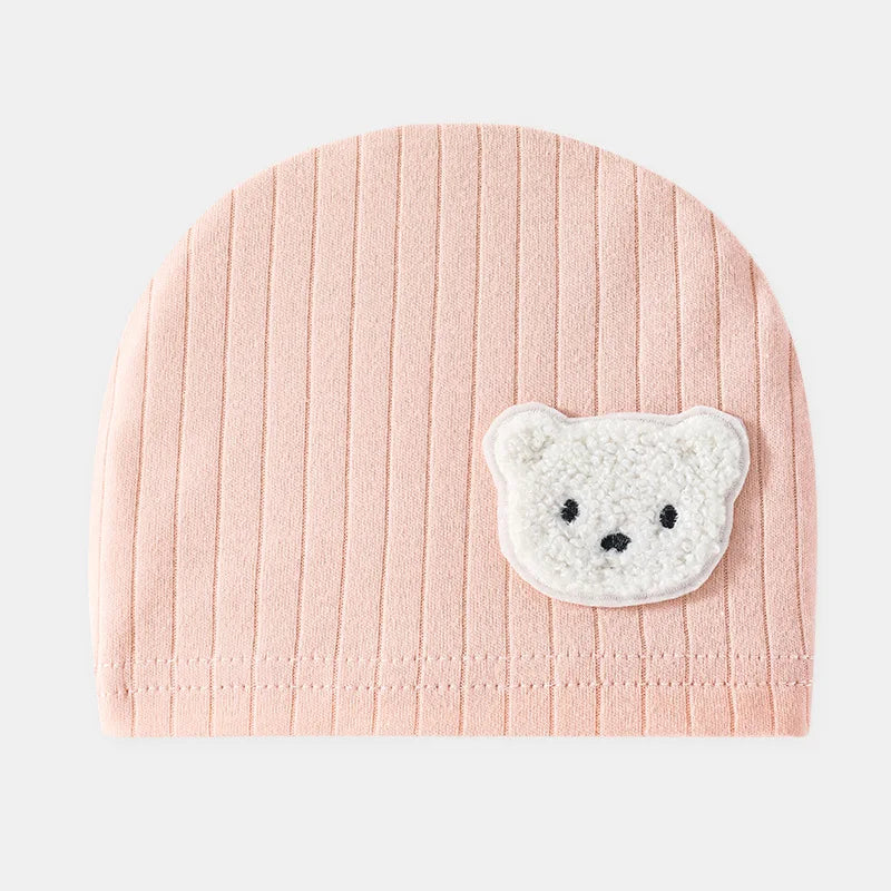 Soft Infant Beanies Caps Baby Hat Cartoon Bear Boneless Muslin Hat Newborn 0-3M