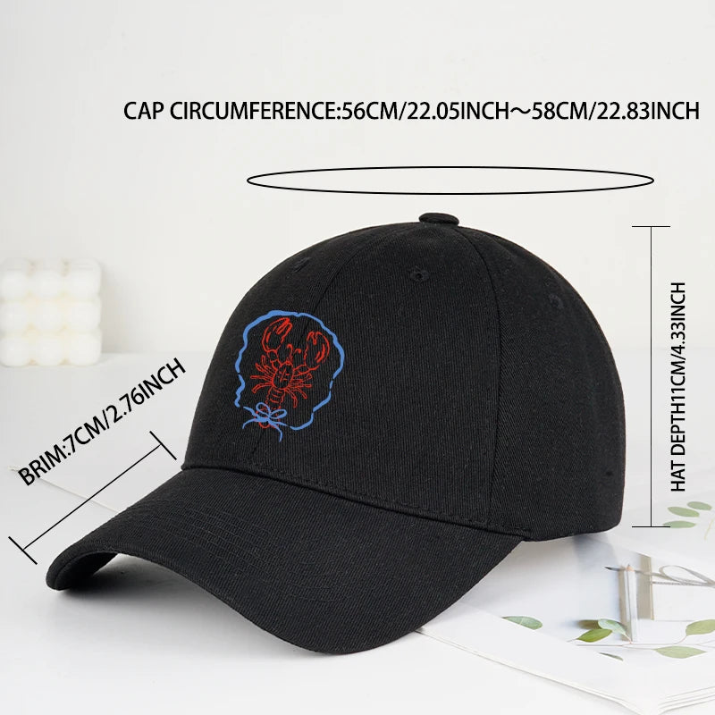 Bow Tie Lobster Print Soft Top Baseball Cap Soft Comfortable Lightweight Trendy Fashionable Unisex