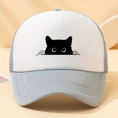 Cute Cat Printed Baseball Net Hat, Men's and Women's Daily Decoration