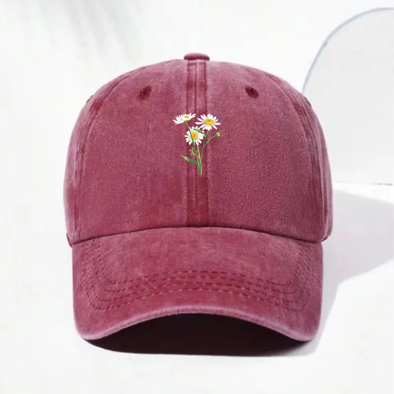 Embroidery Flowers Baseball Cap Washed Cotton Vintage Dad Hat