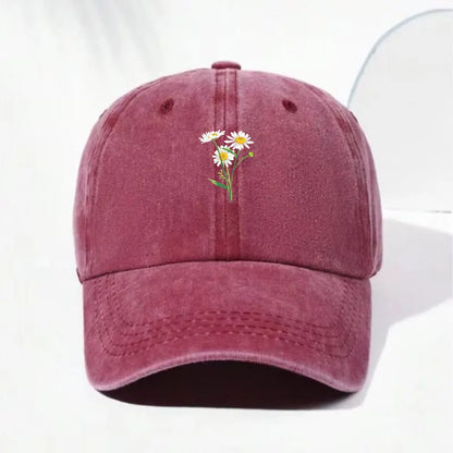 Embroidery Flowers Baseball Cap Washed Cotton Vintage Dad Hat