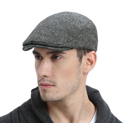 Men's Herringbone Flat Ivy Newsboy Hat Wool Blend Gatsby Cabbie Cap