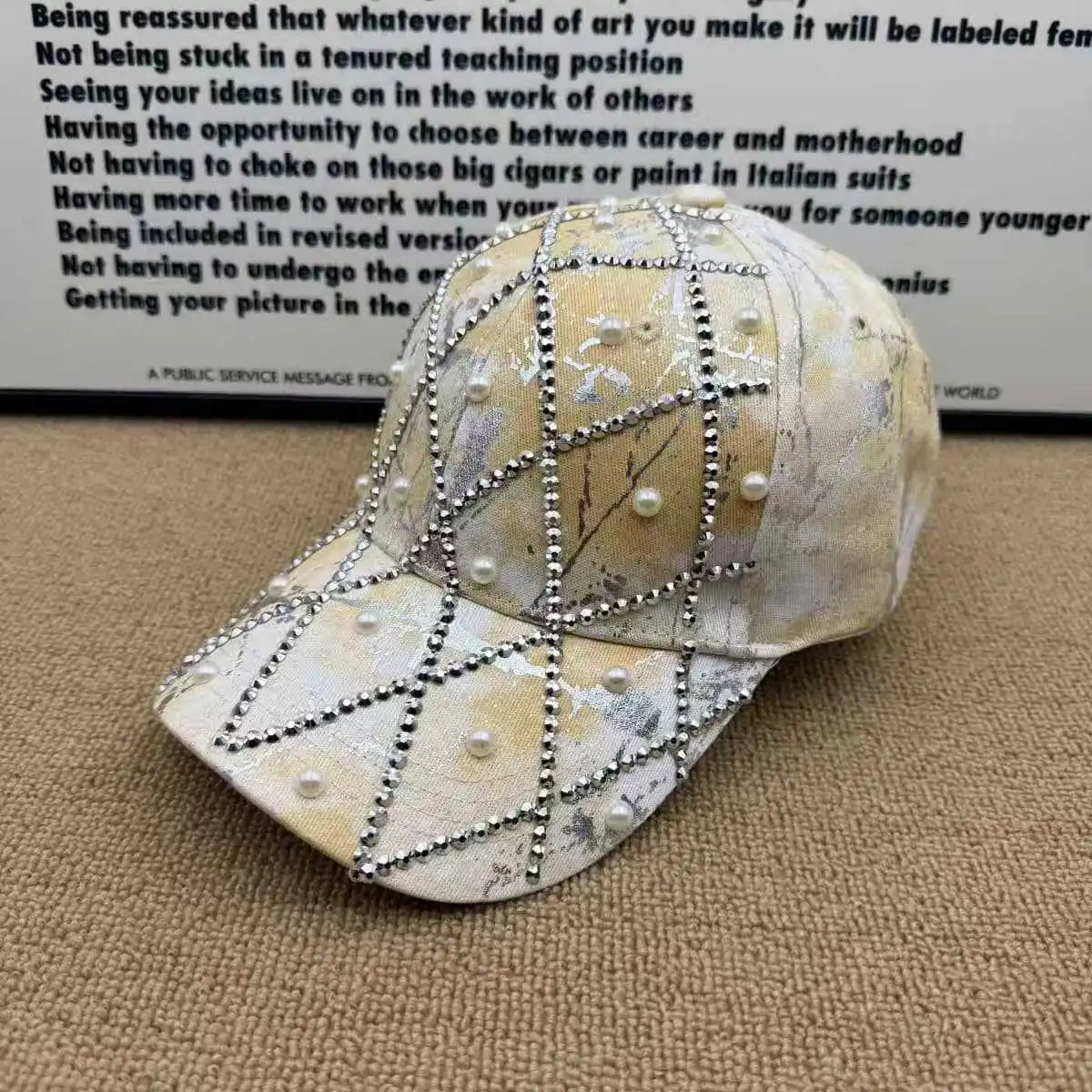 Unisex Retro Versatile Tie-Dye Quilted Rhinestone Imitation Pearl Baseball Cap