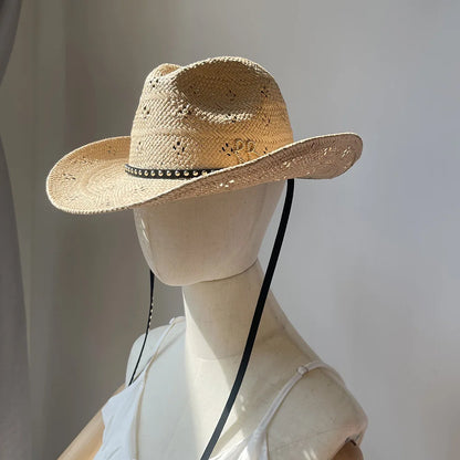 2026 New Cowboy Straw Hat, Wide Brim Western Sun Cap