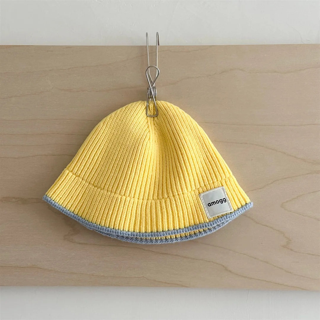 2026 Autumn Korean Baby Bucket Hat Letter Patch Solid Color Knit Hat